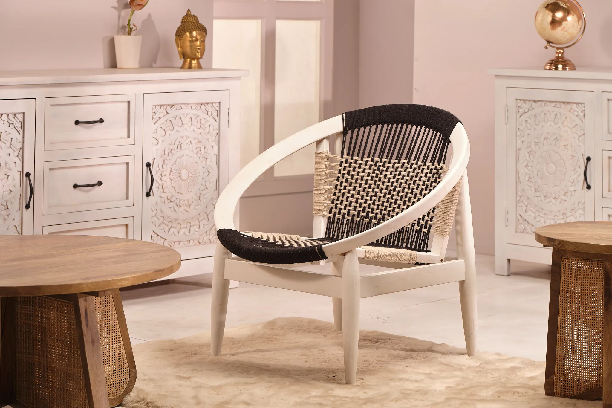 Caspy White Woven Accent Chair