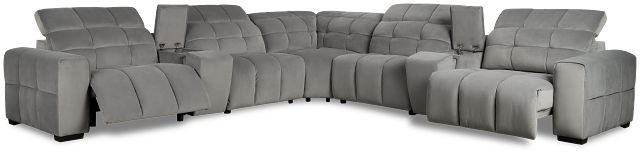 Gemma Light Gray Velvet Large Right Chaise Power Reclining Sectional