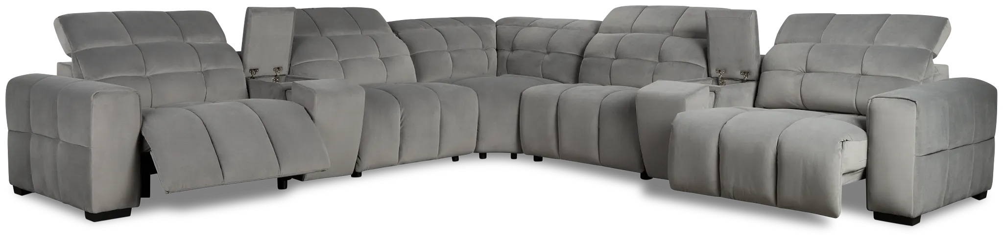 Gemma Light Gray Velvet Large Right Chaise Power Reclining Sectional