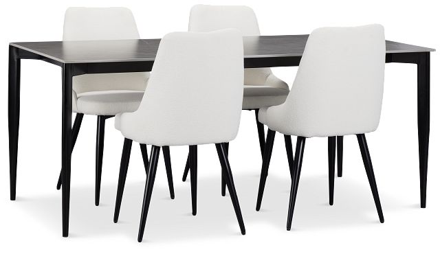 Andover Gray Rect Table & 4 White Upholstered Curved Chairs