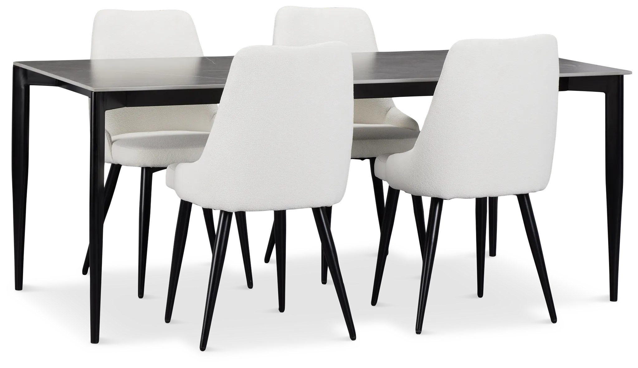 Andover Gray Rect Table & 4 White Upholstered Curved Chairs