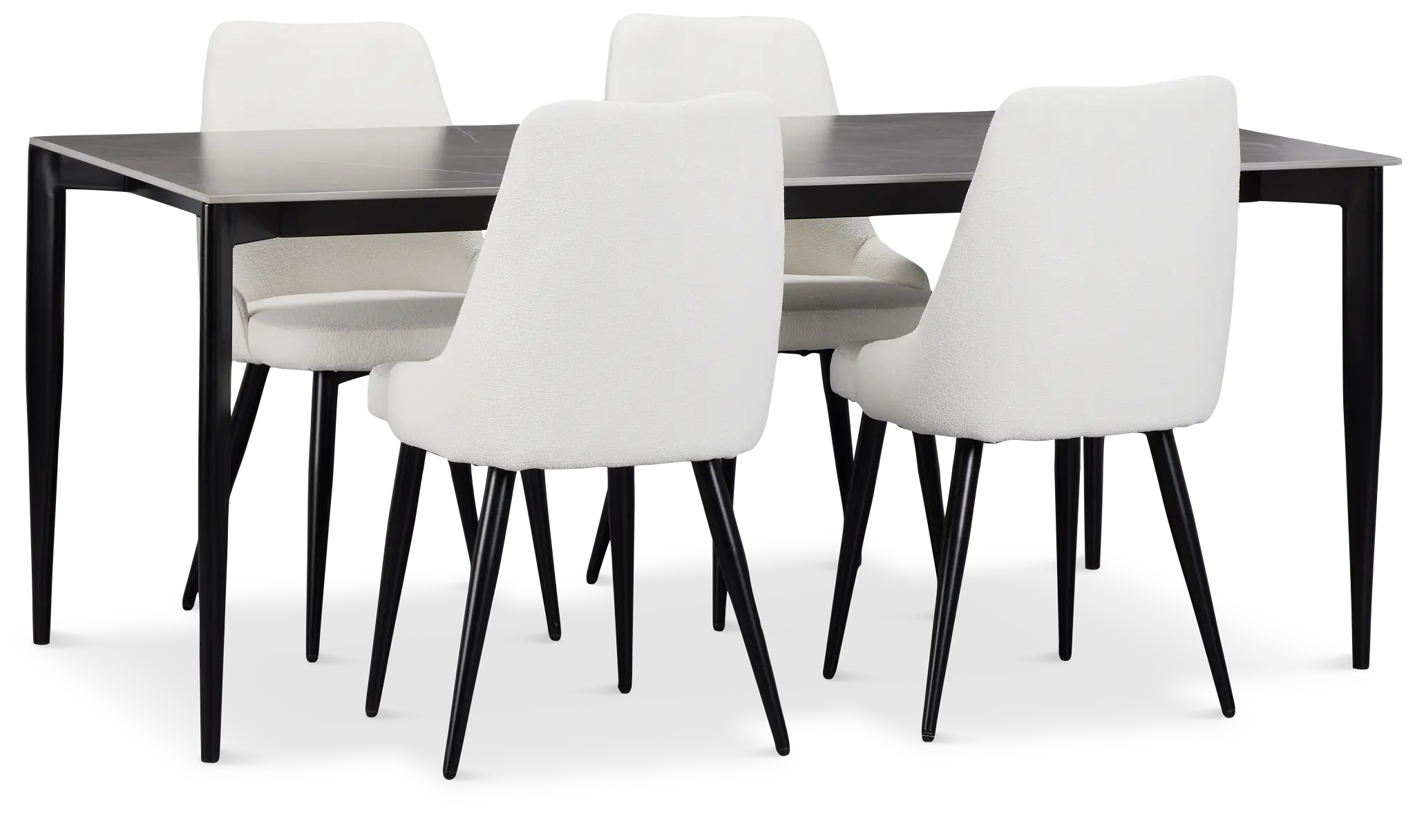 Andover Gray Rect Table & 4 White Upholstered Curved Chairs Andover Gray Rect Table & 4 White Upholstered Curved Chairs