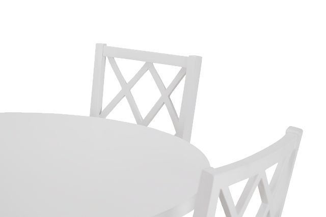 Edgartown White Round Table & 4 White Wood Chairs