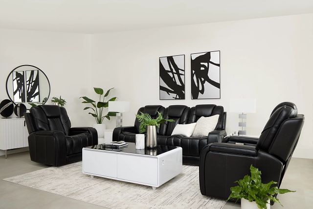 Eclipse Black Lthr/vinyl Power Reclining Sofa W/ Massage
