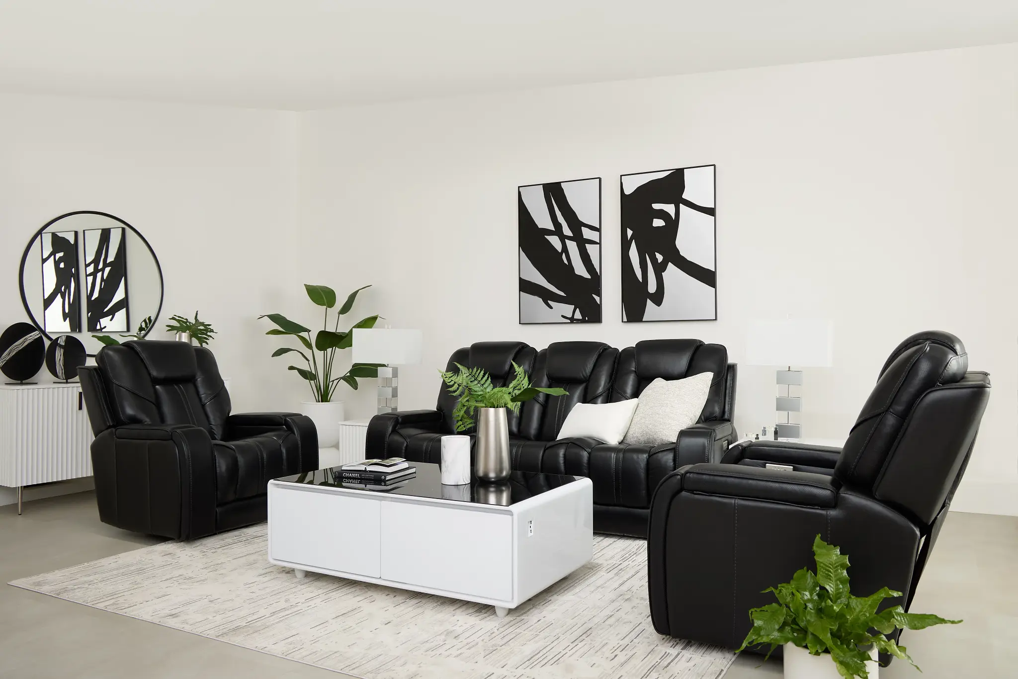 Eclipse Black Lthr/vinyl Power Reclining Sofa W/ Massage Eclipse Black Lthr/vinyl Power Reclining Sofa W/ Massage