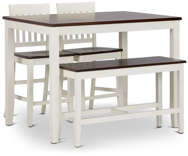 Santos White Two-tone High Table, 2 Barstools & High Bench