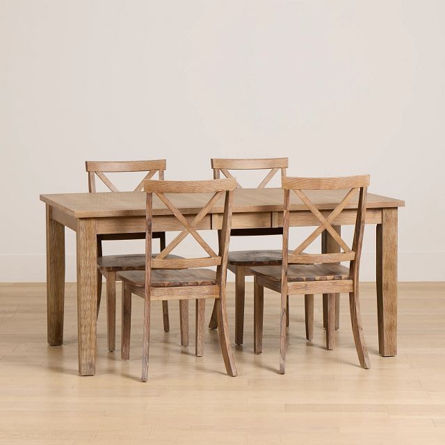 Woodstock Light Tone Rectangular Table & 4 Wood Chairs