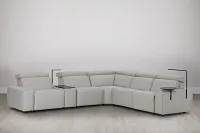 Carmelo Gray Leather Medium Dual Power Sectional W/right Table & Light