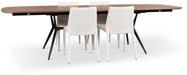 Margo Two-tone Rect Table & 4 White Upholstered Chairs
