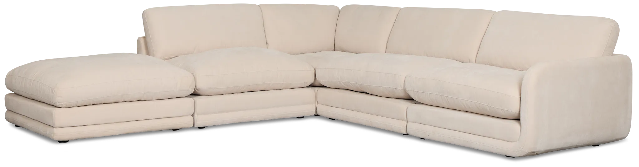 Jules Ivory Velvet 5-piece Left Facing Bumper Sectional