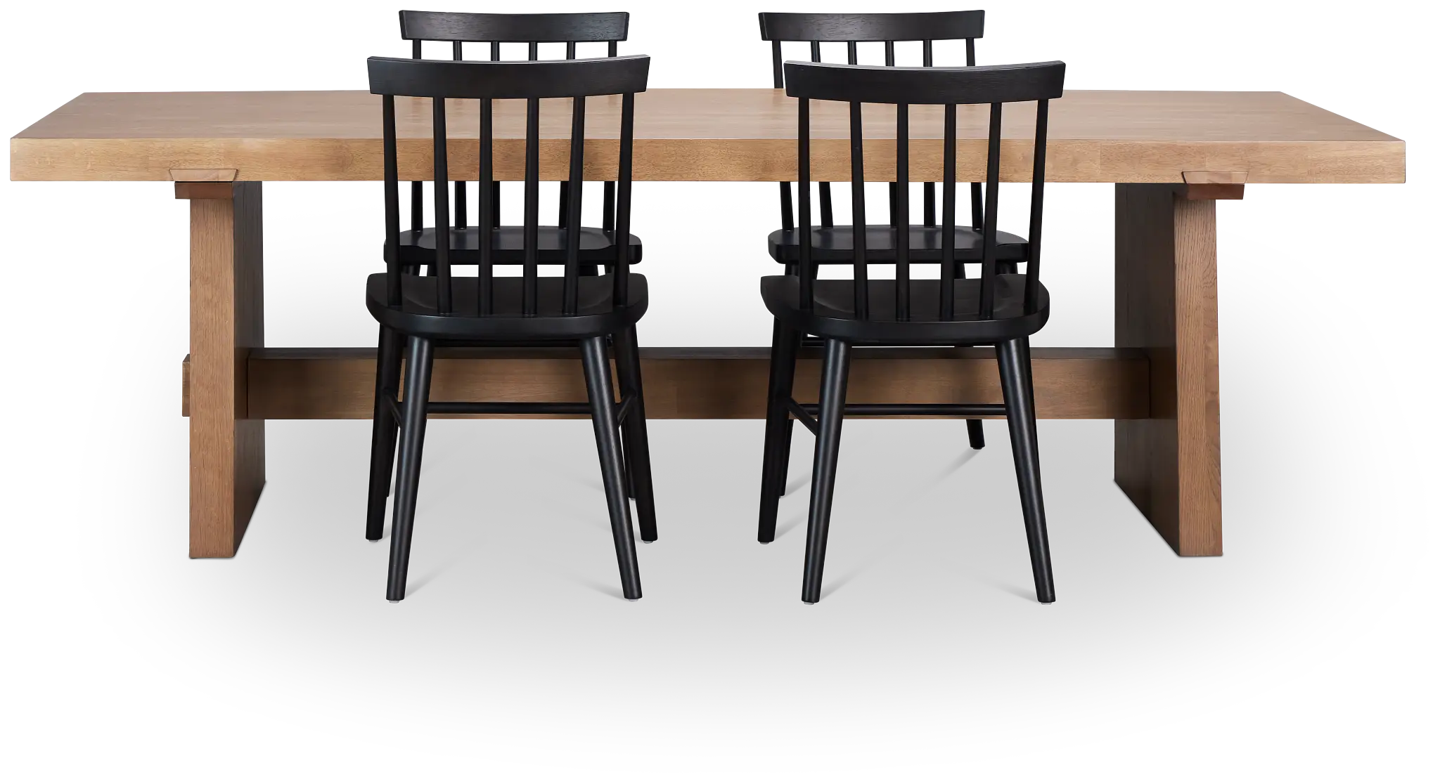 Provo Mid Tone Trestle Table & 4 Wood Chairs Provo Mid Tone Trestle Table & 4 Wood Chairs