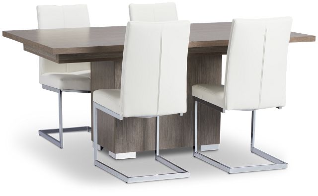 Lucca Gray Rect Table & 4 White Upholstered Chairs