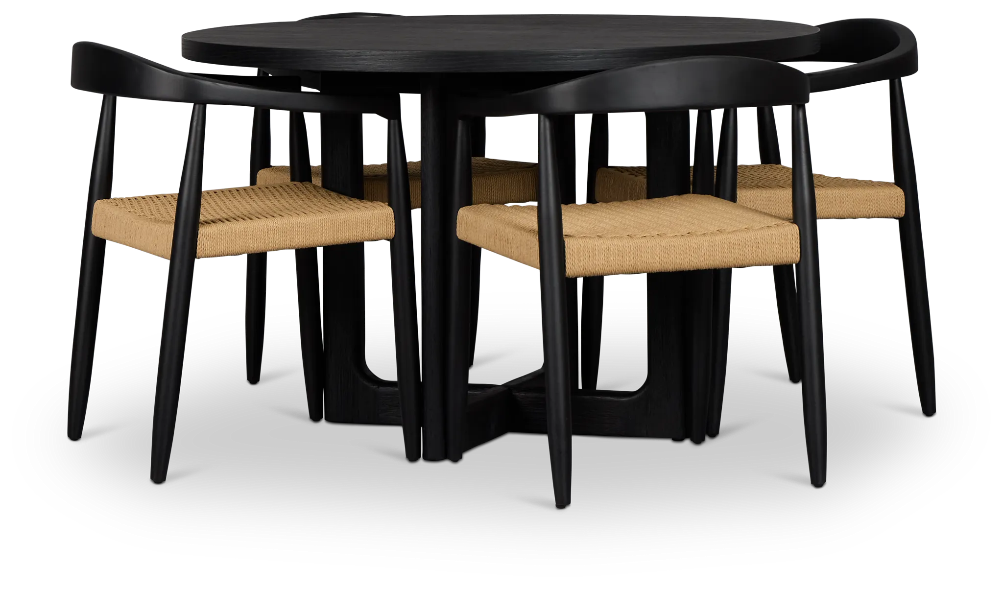 Santorini Black Round Table & 4 Curved Chairs