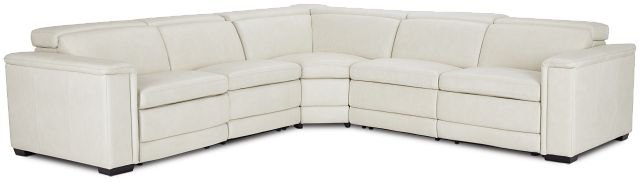 Ainsley White Leather Medium Dual Power 2-arm Reclining Sectional