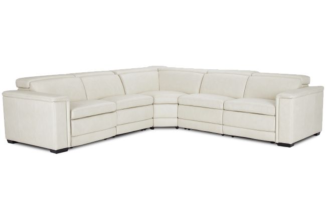 Ainsley White Leather Medium Dual Power 2-arm Reclining Sectional