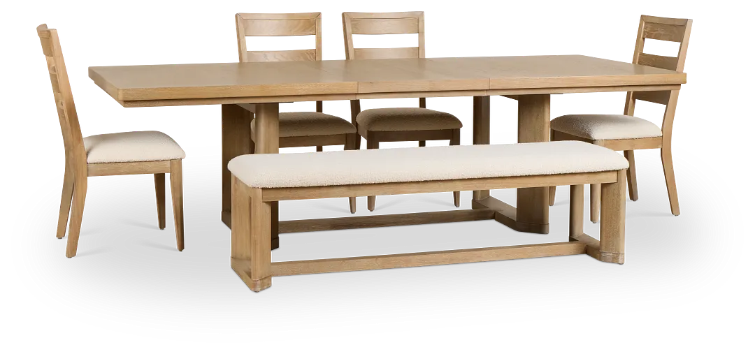Alton Light Tone Rectangular Table With 4 Side Chairs & Bench