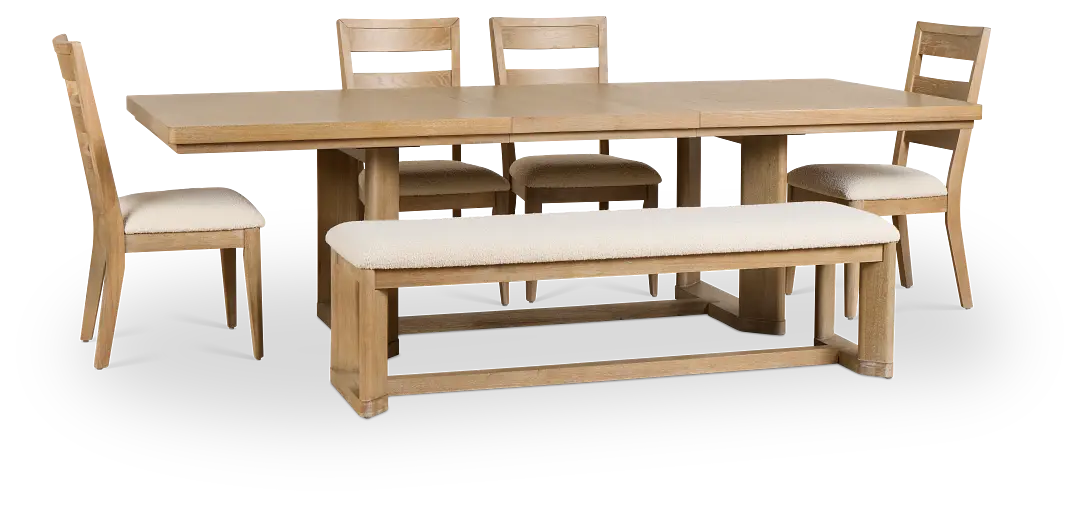 Alton Light Tone Rectangular Table With 4 Side Chairs & Bench Alton Light Tone Rectangular Table With 4 Side Chairs & Bench