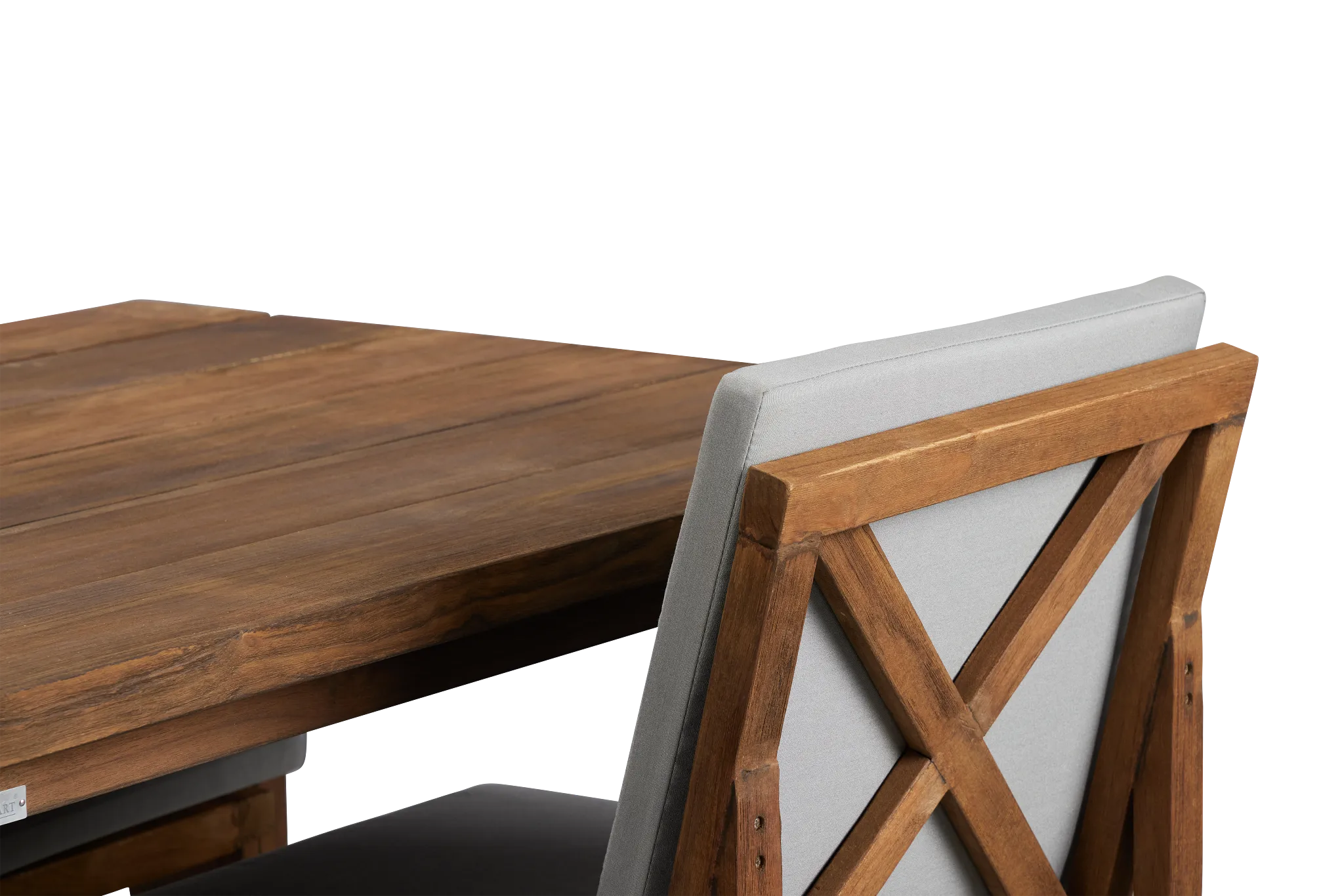 Linear Dark Gray 82" Teak Table & 4 Teak Cushioned Side Chairs