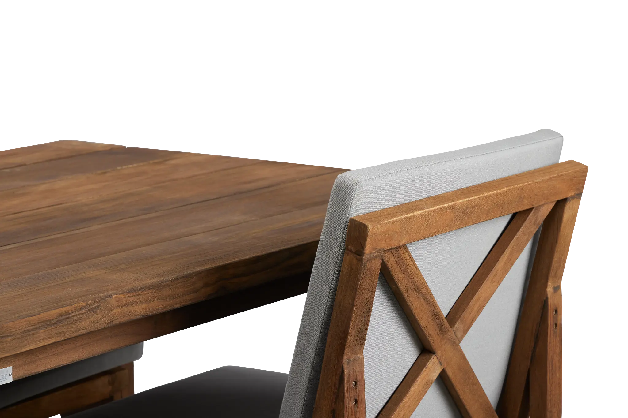 Linear Dark Gray 82" Teak Table & 4 Teak Cushioned Side Chairs Linear Dark Gray 82" Teak Table & 4 Teak Cushioned Side Chairs