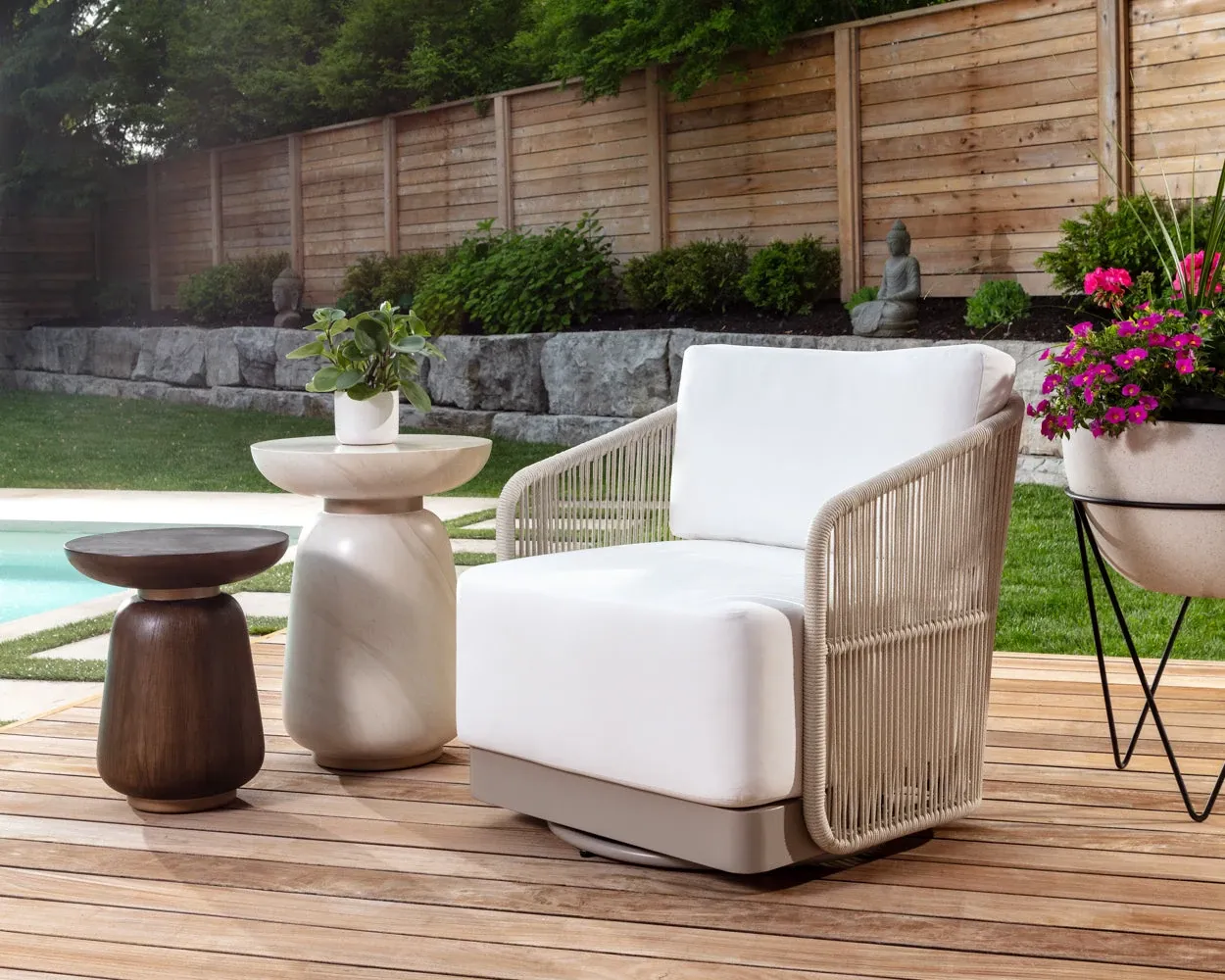 Ashe Light Beige Swivel Chair With White Cushions