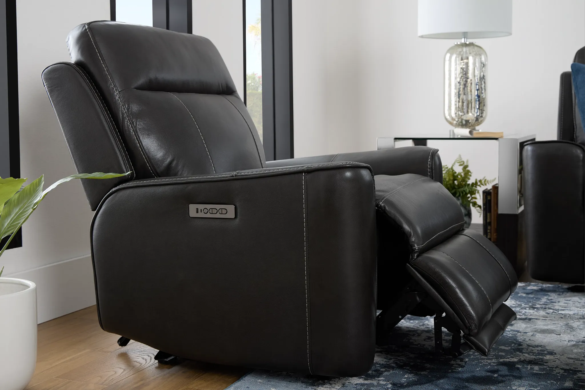 Benji Dark Gray Lthr/vinyl Zero Gravity Power Recliner W/headrest