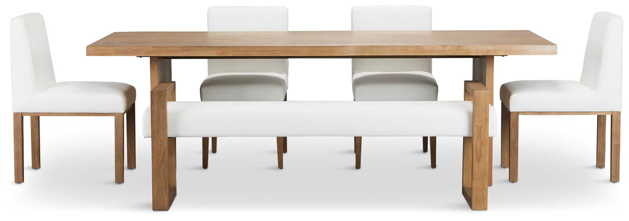 Haven Light Tone Wood Rectangular Table With 4 Side Chairs & Bench