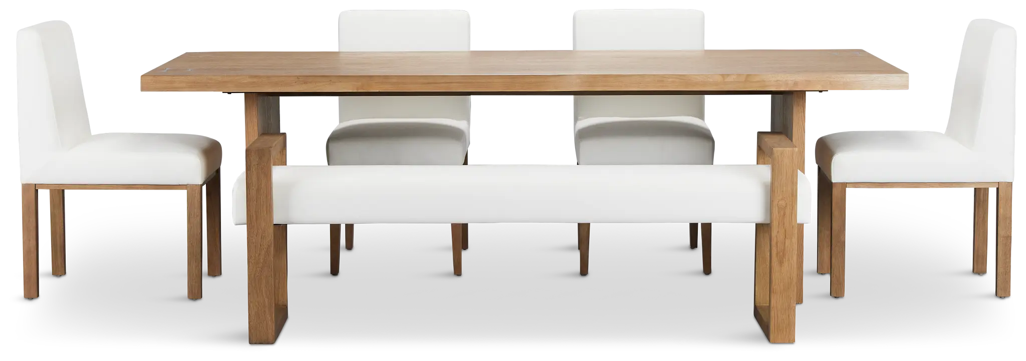 Haven Light Tone Wood Rectangular Table With 4 Side Chairs & Bench Haven Light Tone Wood Rectangular Table With 4 Side Chairs & Bench