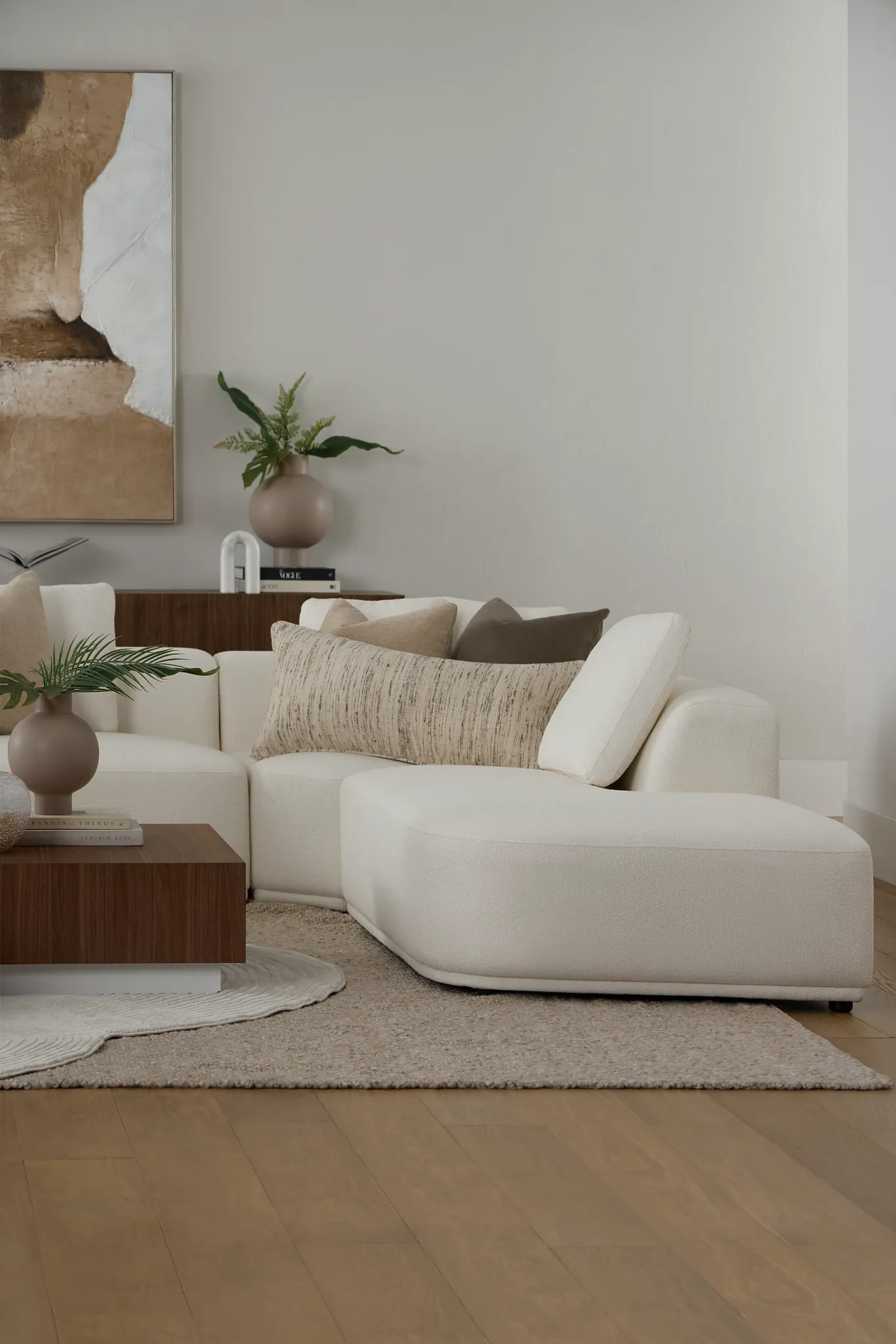 Catalina White Fabric Large Left Chaise Sectional