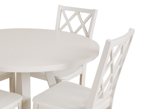 Edgartown White Round Table & 4 White Wood Chairs