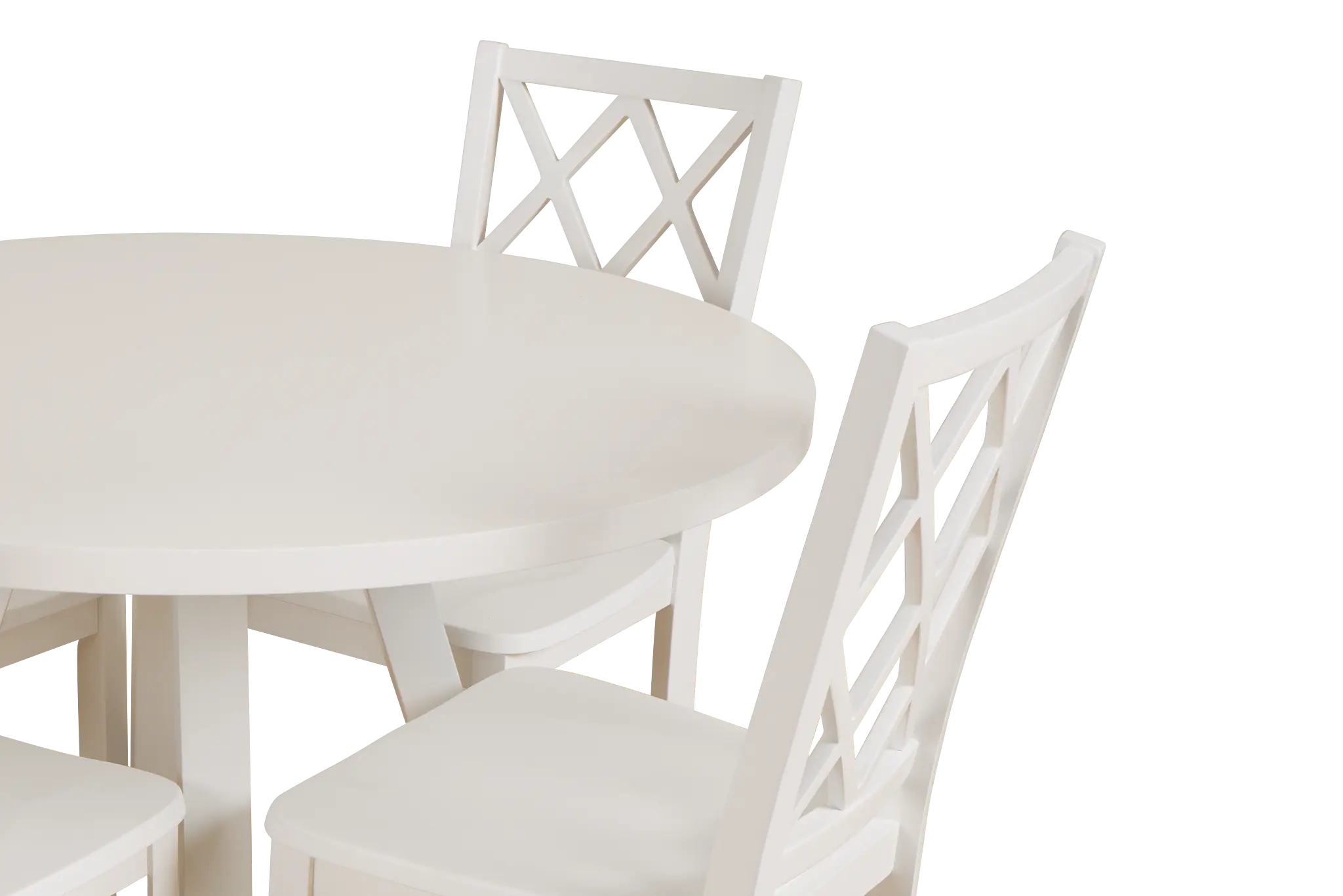 Edgartown White Round Table & 4 White Wood Chairs Edgartown White Round Table & 4 White Wood Chairs