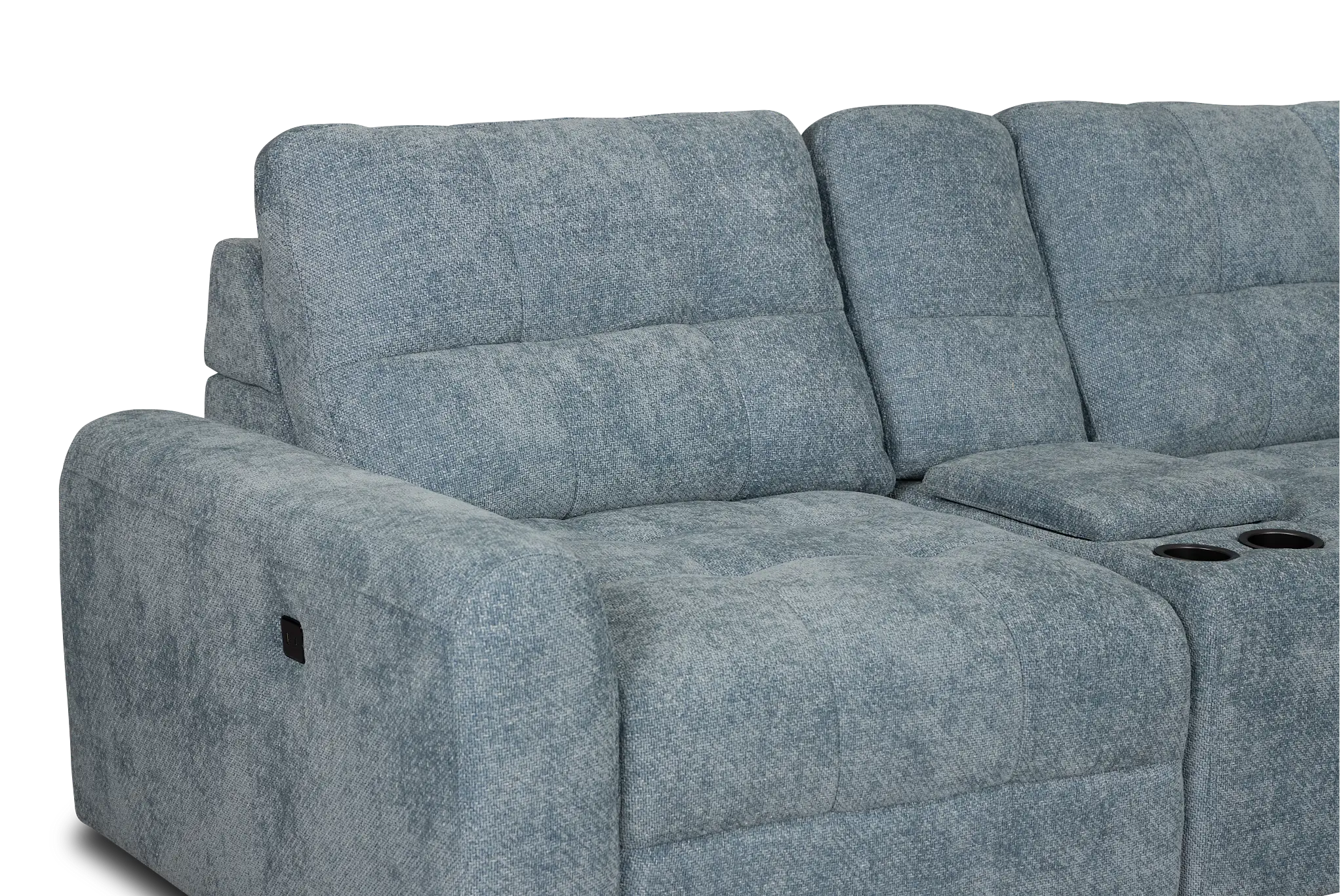Hendrix Light Blue Fabric Large Tri Power 2 Arm Extension Chaise Sectional Hendrix Light Blue Fabric Large Tri Power 2 Arm Extension Chaise Sectional