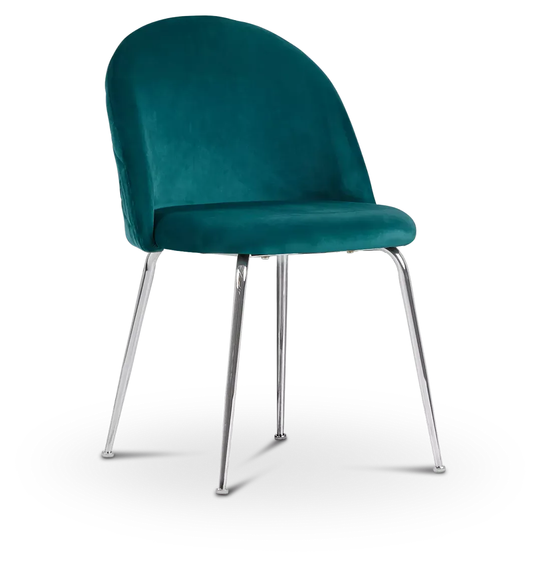 Capri Dark Teal Velvet Upholstered Side Chair W/ Chrome Legs