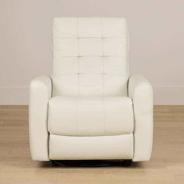 Izzy White Lthr/vinyl Power Swivel Glider Recliner