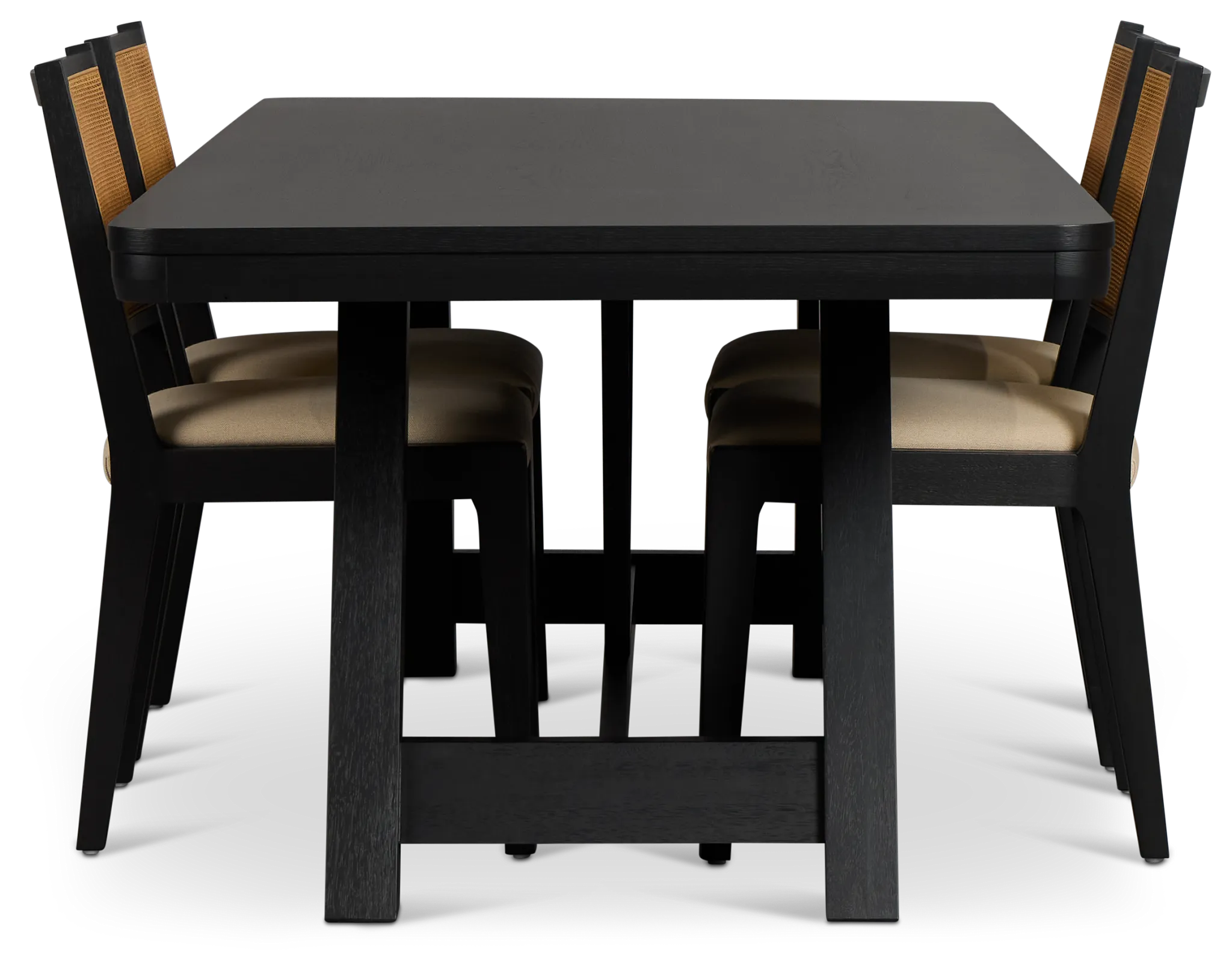 Pacific Black Trestle Table & 4 Upholstered Chairs