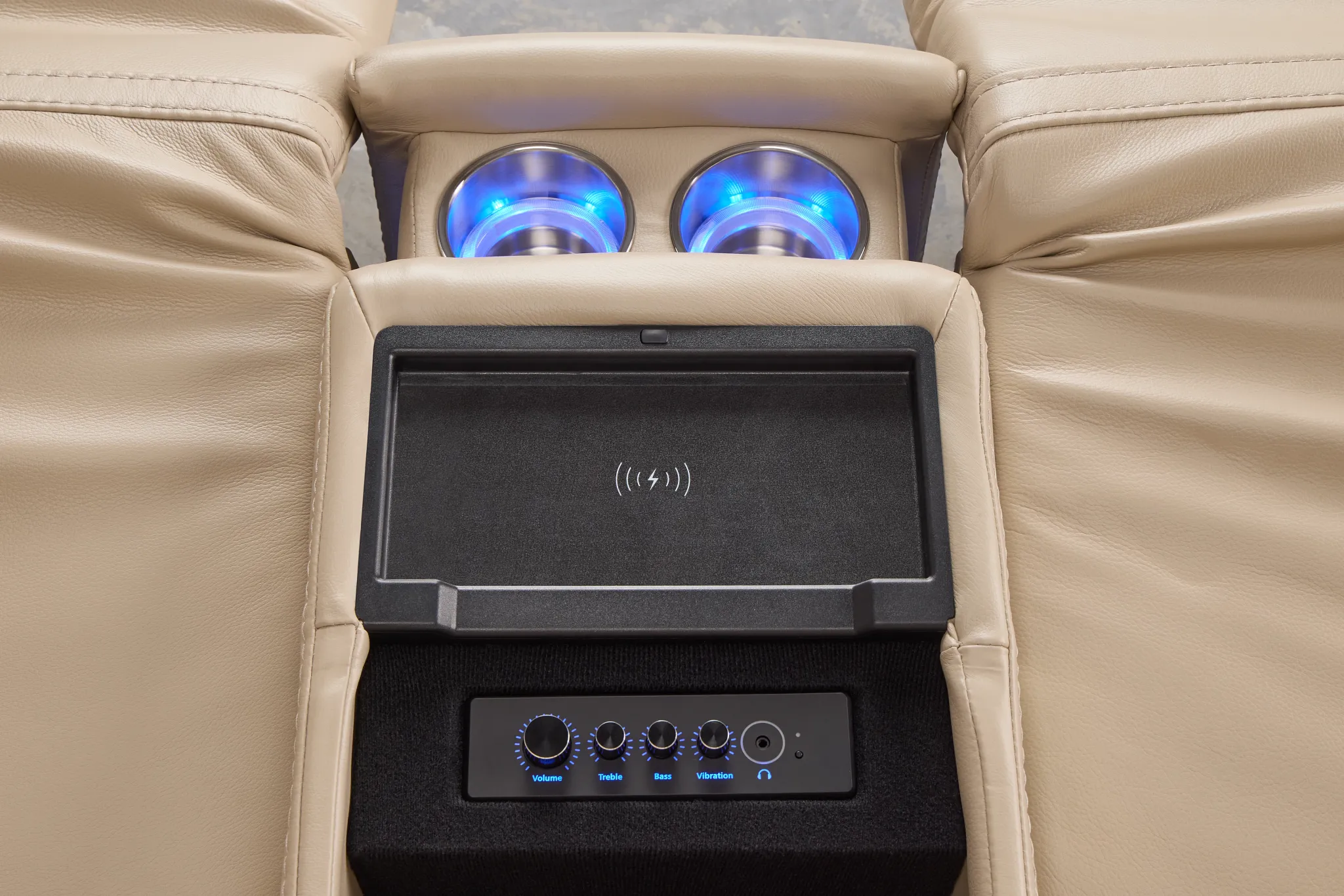 Fallon Beige Lthr/vinyl Power Reclining Console Loveseat W/ Massage