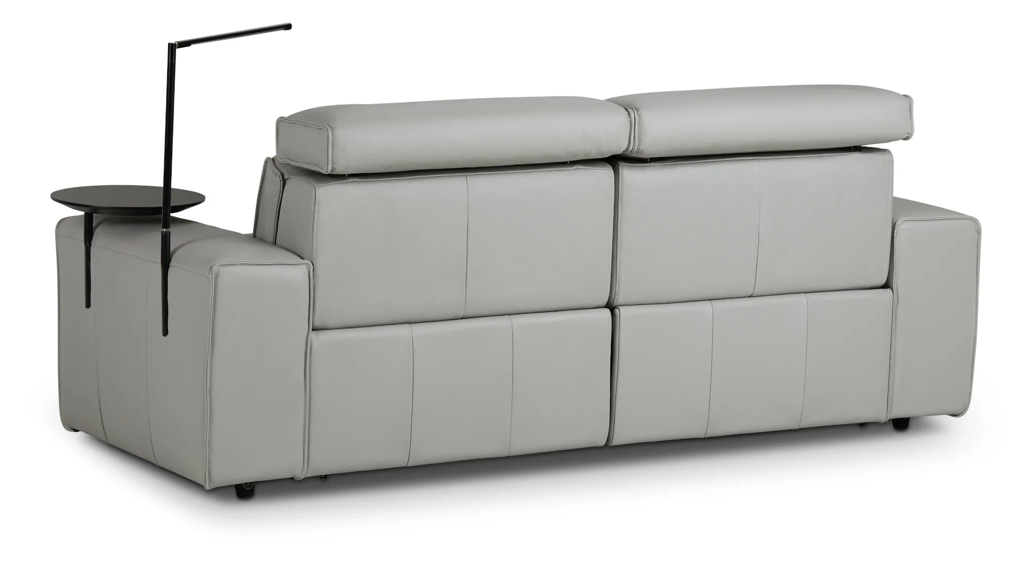 Carmelo Gray Leather Power Reclining Sofa With Right Table & Light