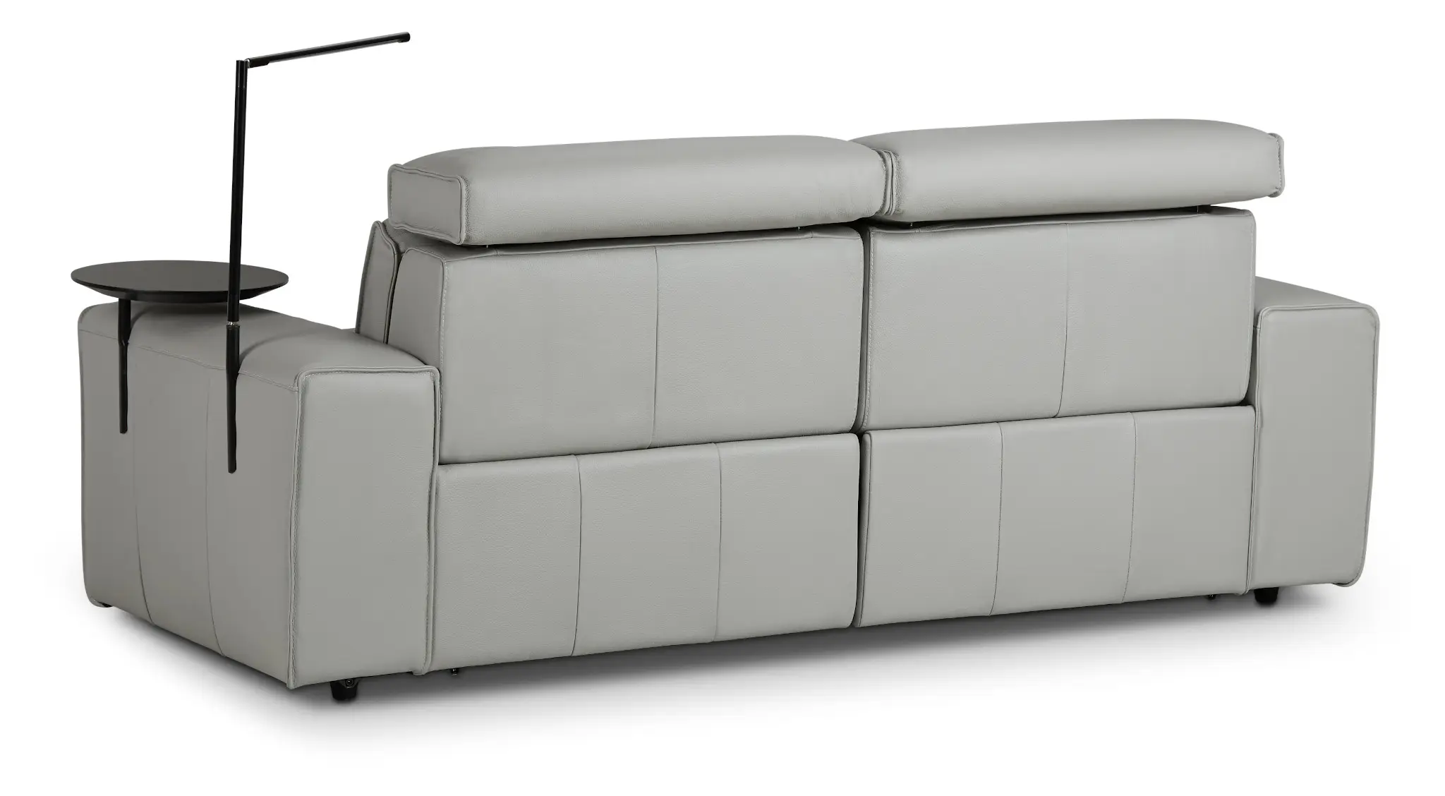 Carmelo Gray Leather Power Reclining Sofa With Right Table & Light Carmelo Gray Leather Power Reclining Sofa With Right Table & Light