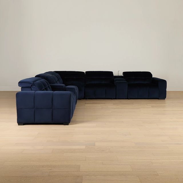 Gemma Navy Velvet Large Two-arm Power Reclining Sectional