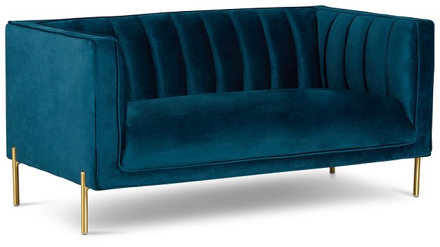 Bella Dark Blue Velvet Loveseat