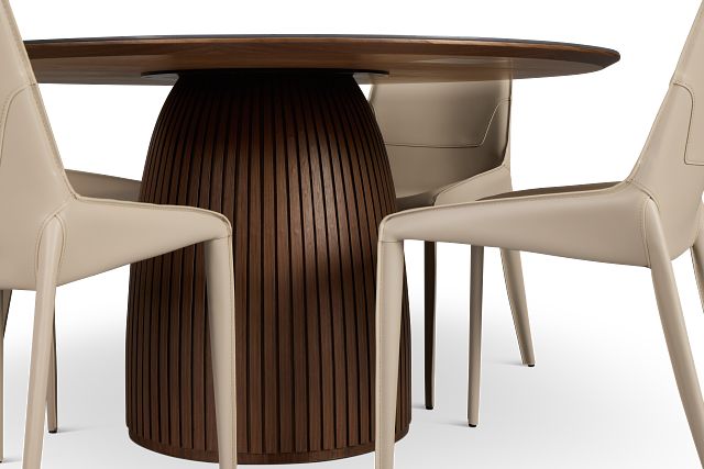 Wayne Two-tone Stone Round Table & 4 Light Beige Upholstered Chairs