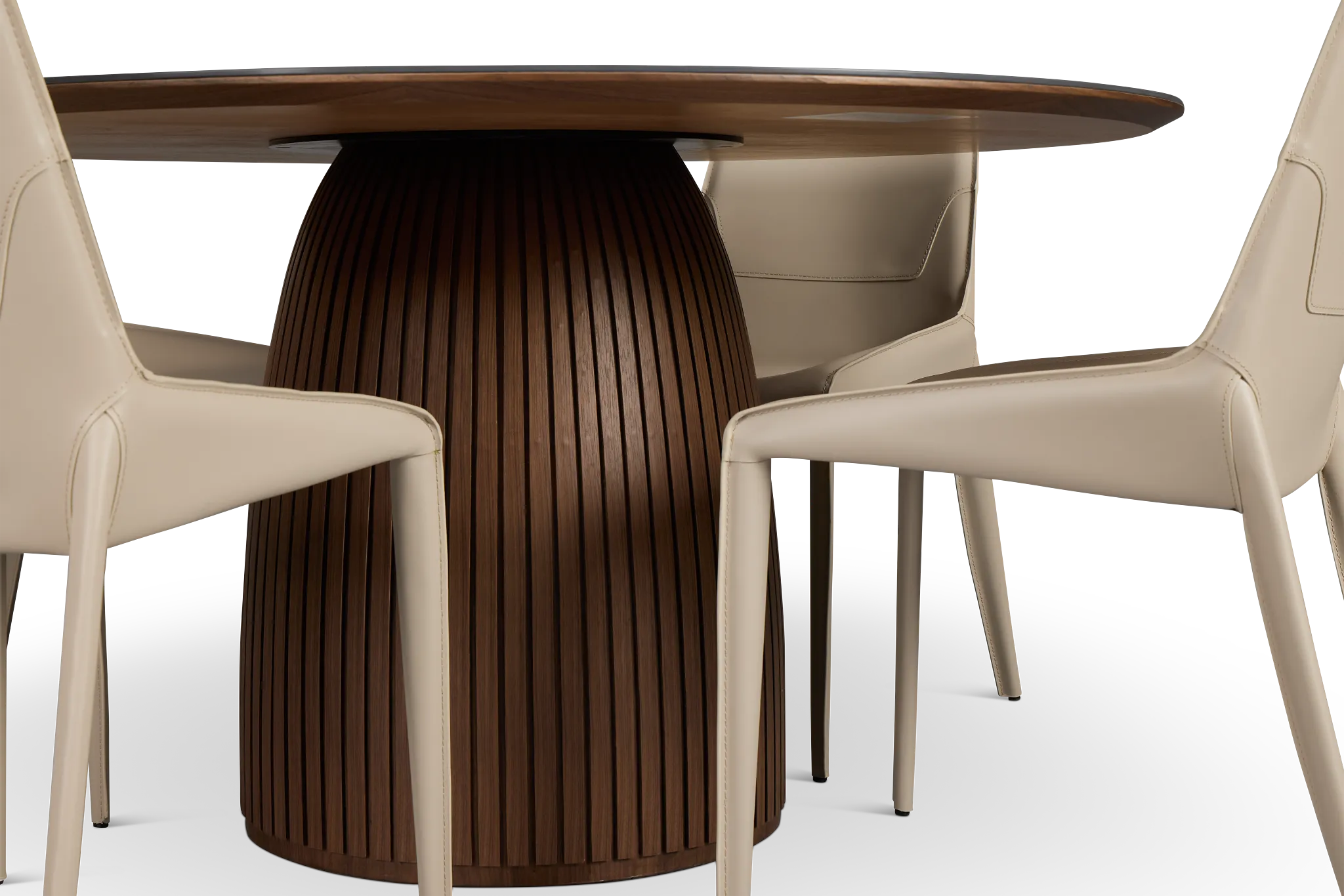 Wayne Two-tone Stone Round Table & 4 Light Beige Upholstered Chairs
