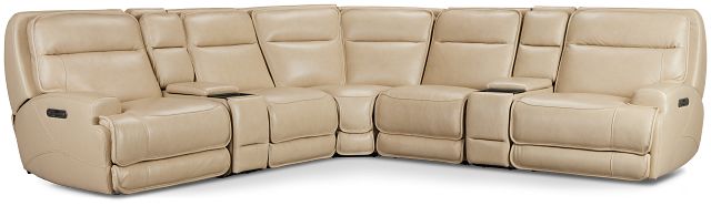 Casey Light Beige Lthr/vinyl Large Dual Power Reclining Two-arm Sectional