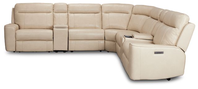 Benji Light Beige Lthr/vinyl Large Dual Power Reclining Two-arm Sectional