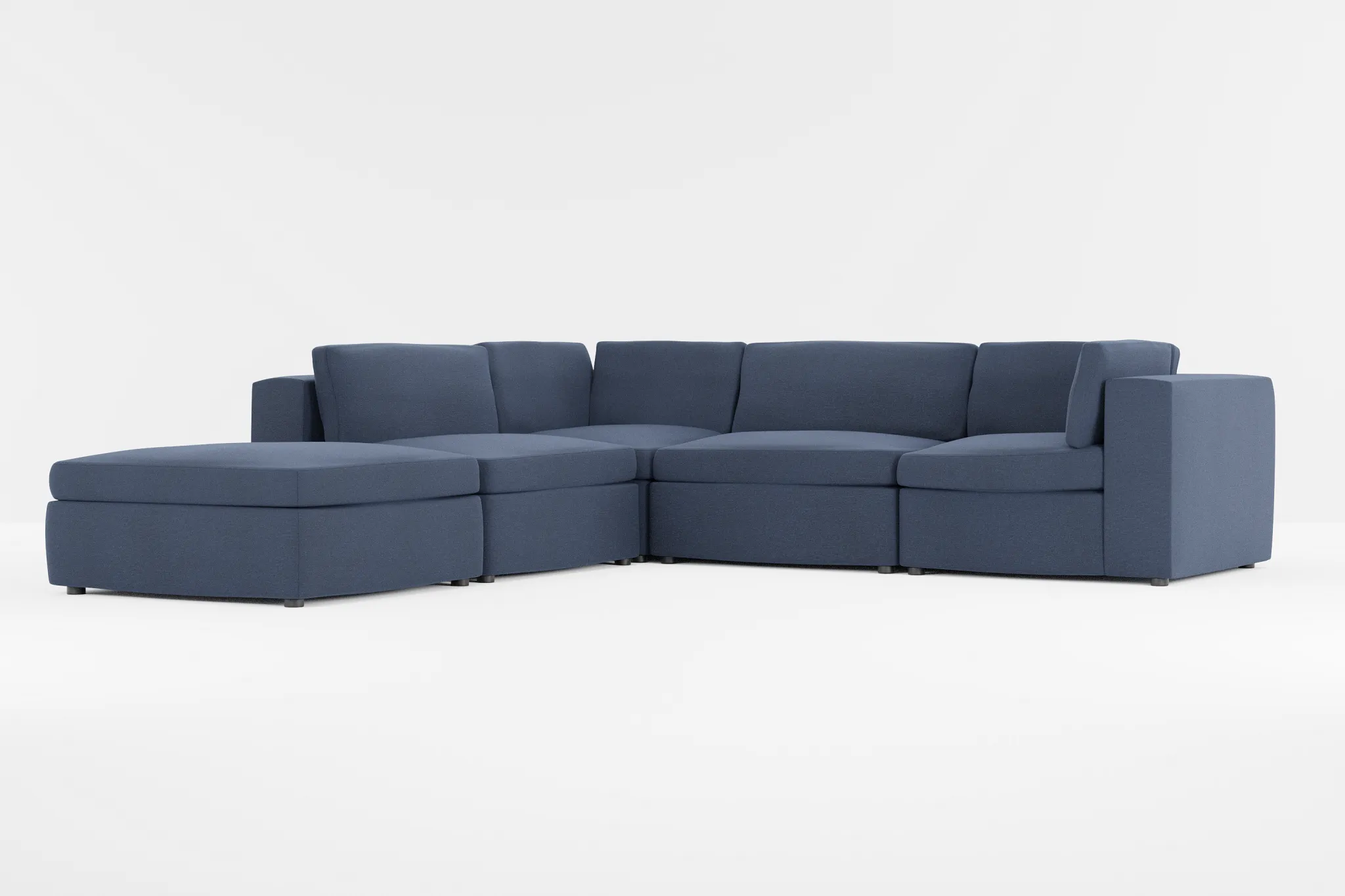 Destin Peyton Dark Blue Fabric 5pc Bumper Sectional