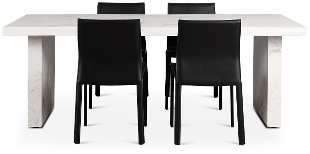 Viscaya White Rect Table & 4 Black Upholstered Chairs