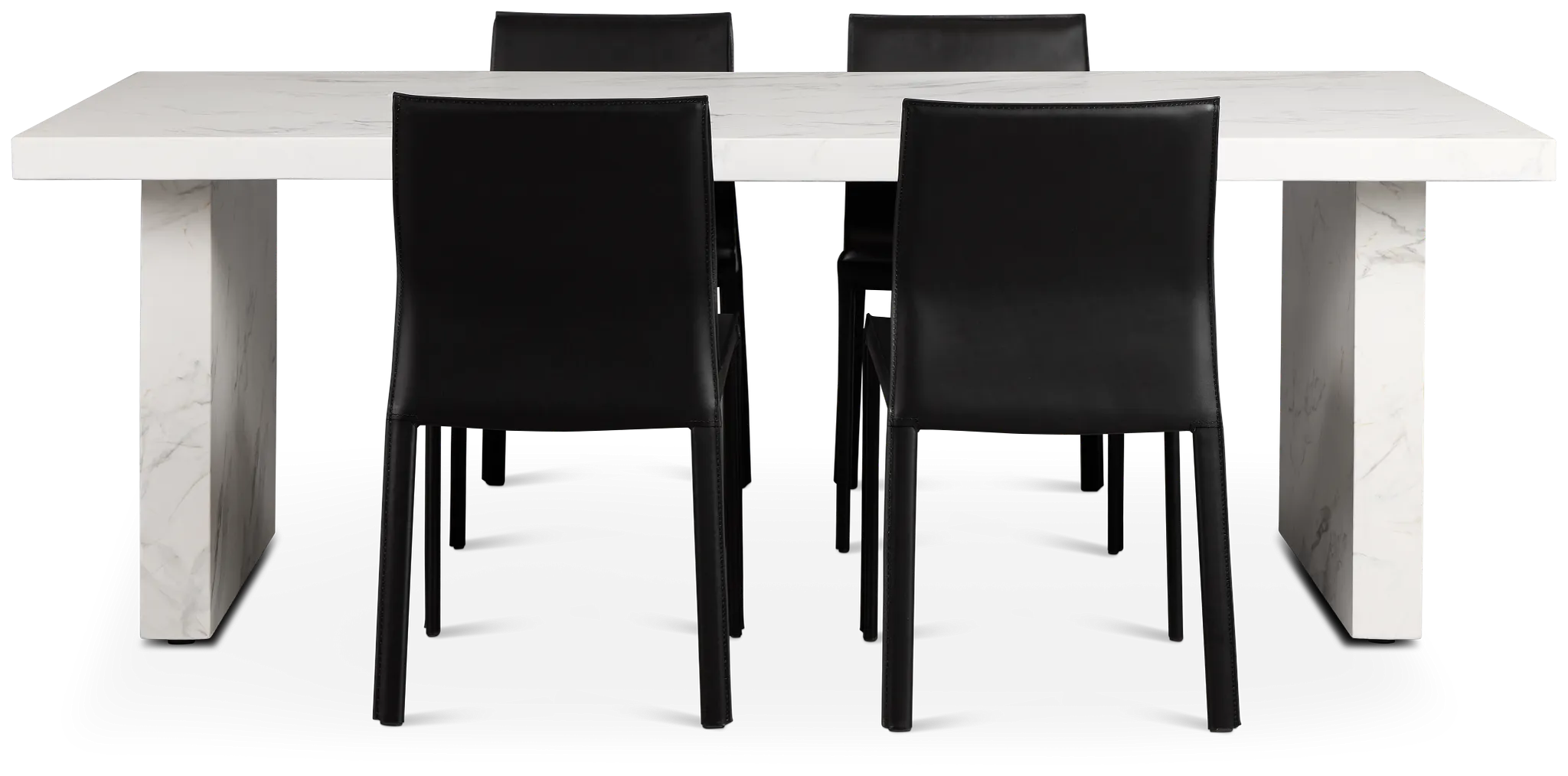 Viscaya White Rect Table & 4 Black Upholstered Chairs