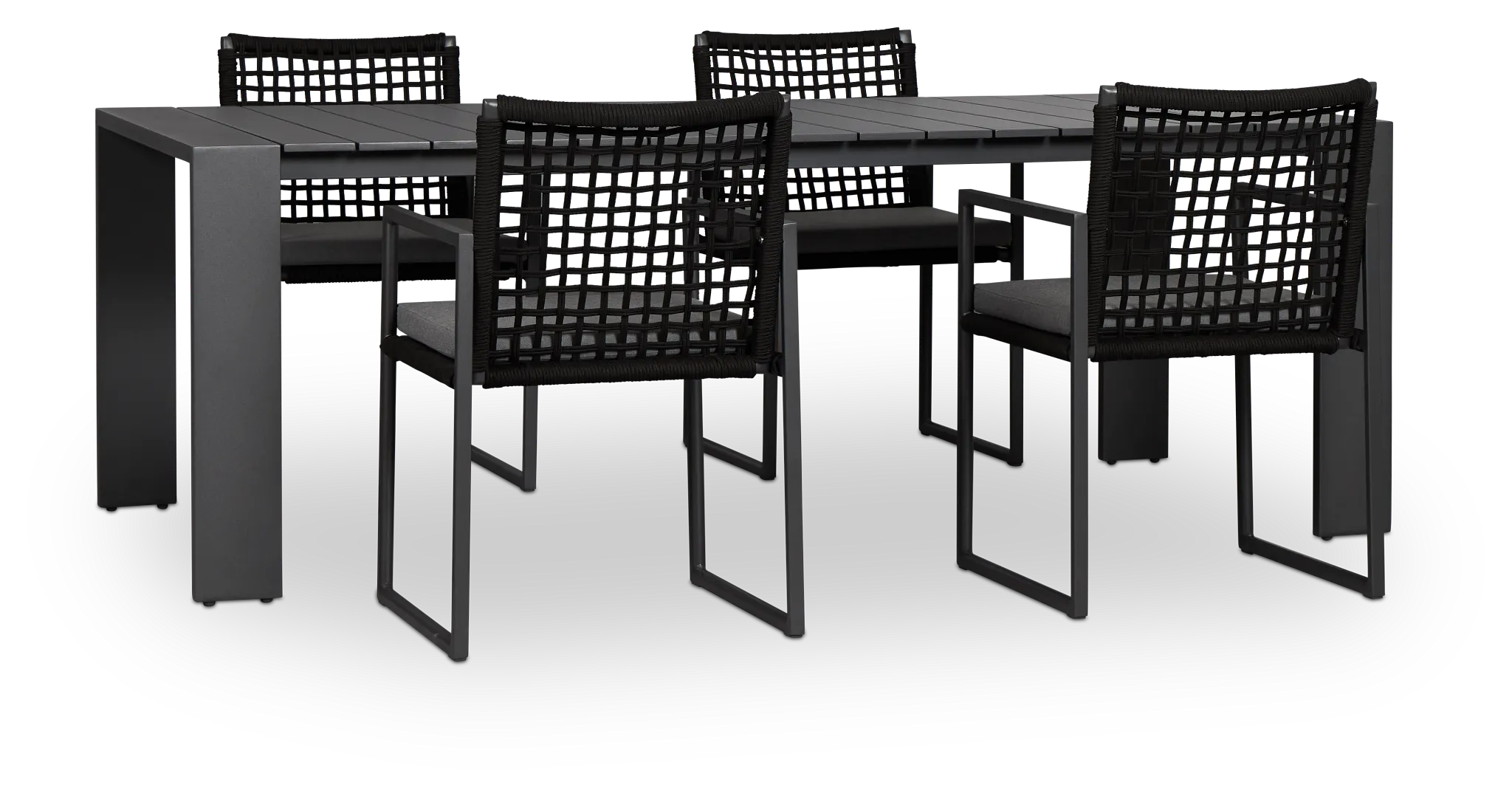 Sunrise Dark Gray 86" Rectangular Table & 4 Aluminum Arm Chairs