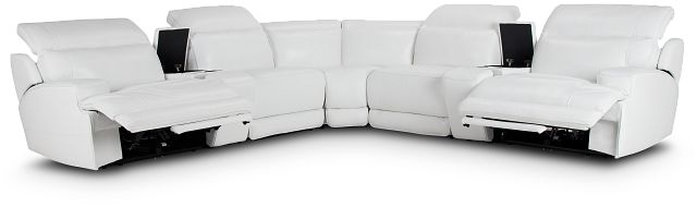 Reign White Lthr/vinyl Large Dual Power Reclining Two-arm Sectional