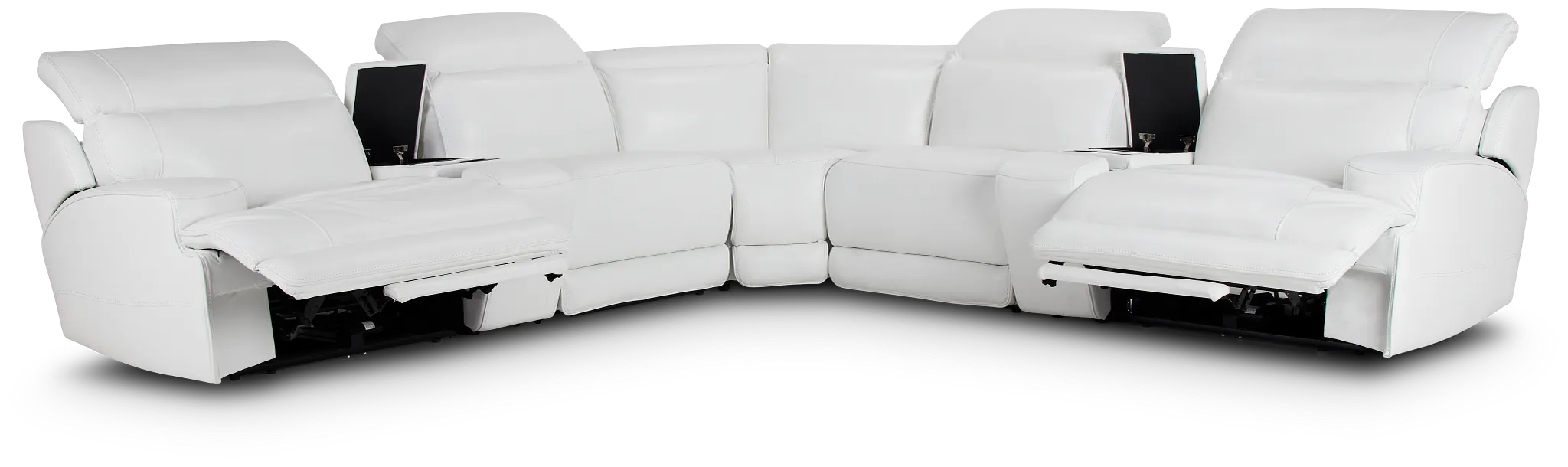 Reign White Lthr/vinyl Large Dual Power Reclining Two-arm Sectional