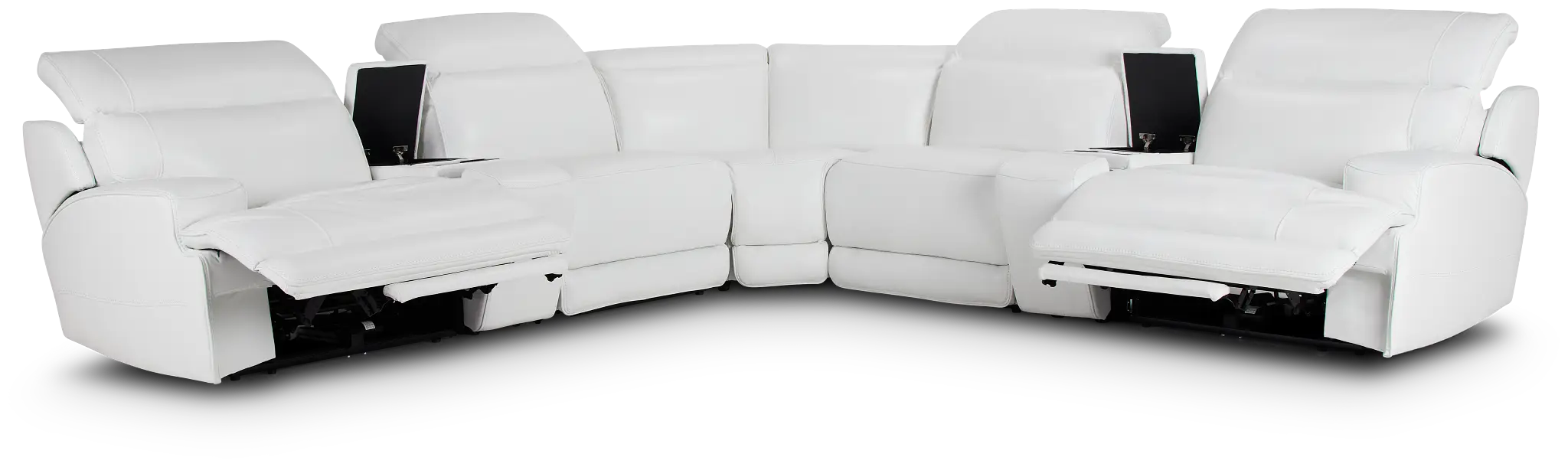 Reign White Lthr/vinyl Large Dual Power Reclining Two-arm Sectional Reign White Lthr/vinyl Large Dual Power Reclining Two-arm Sectional